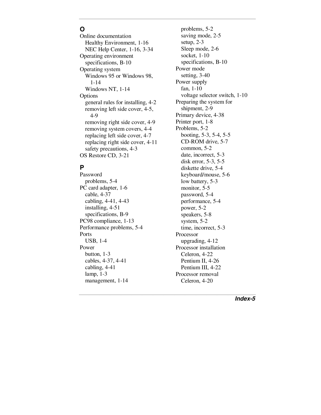 NEC VT 300 Series manual Index-5 