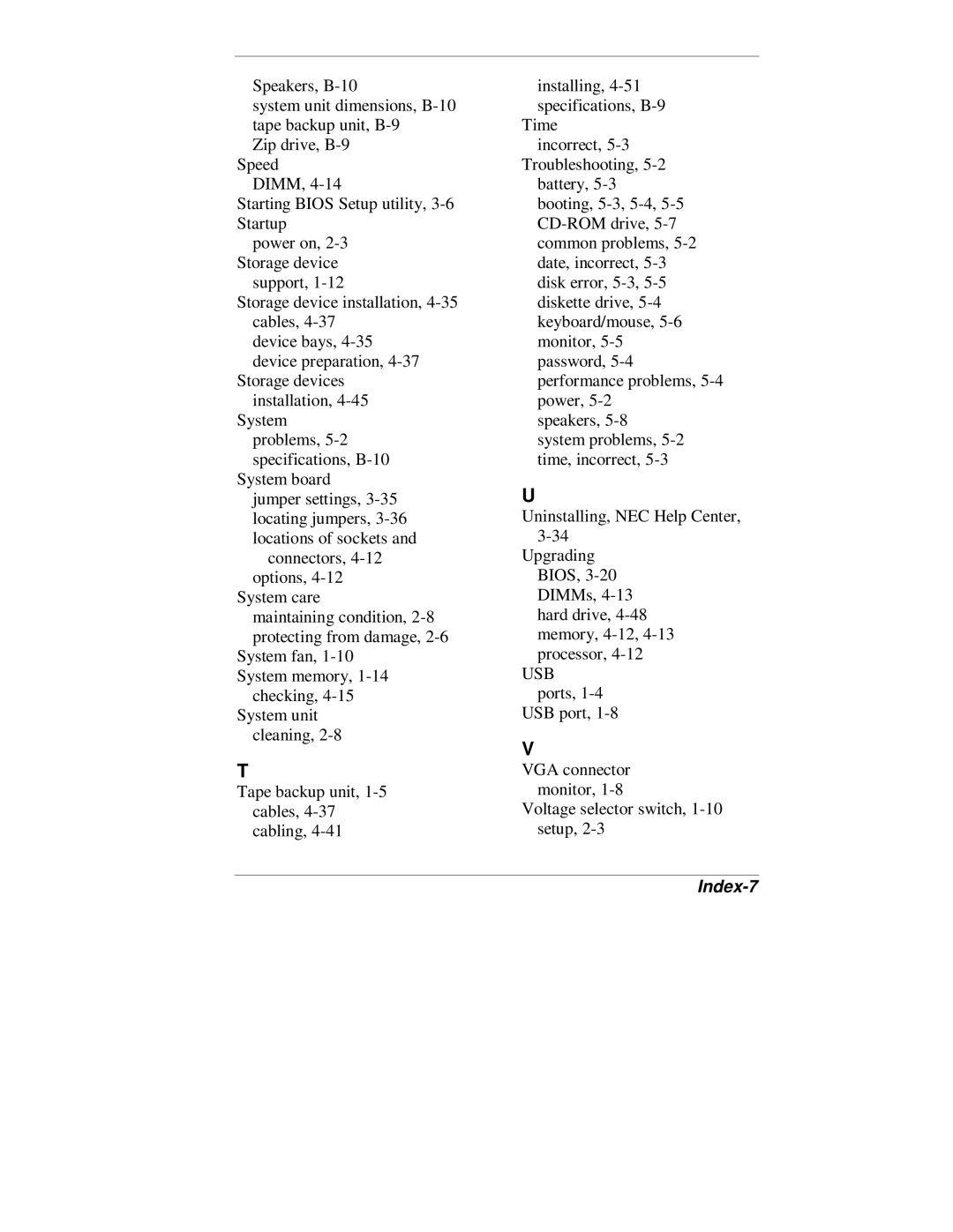 NEC VT 300 Series manual Index-7 