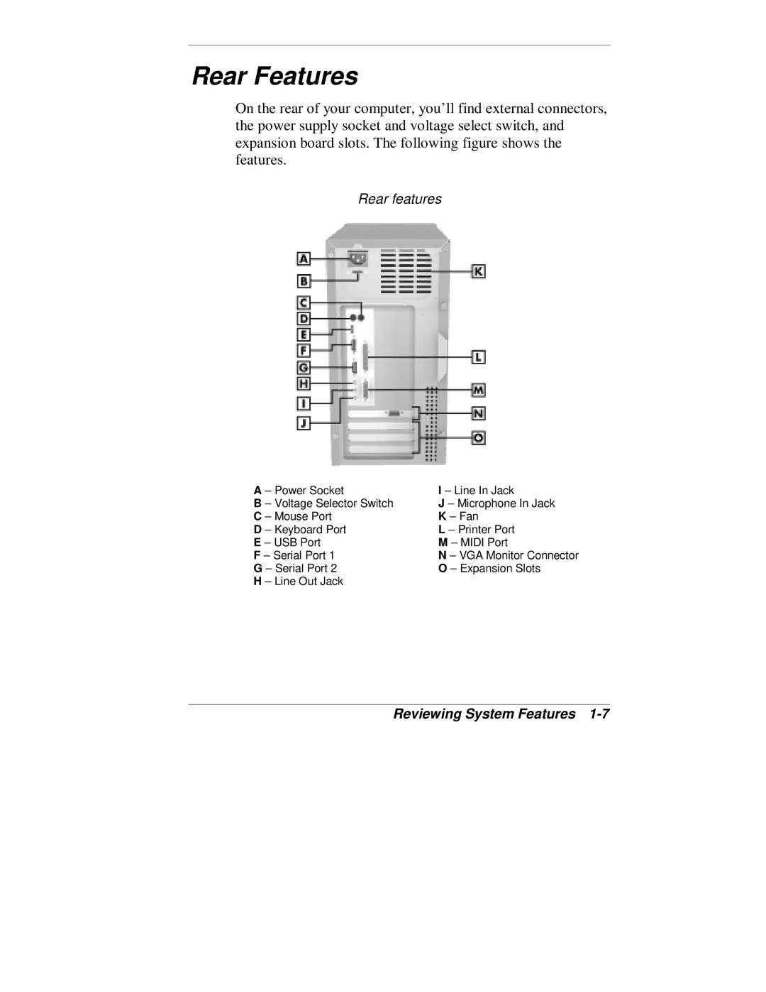 NEC VT 300 Series manual Rear Features, Rear features 