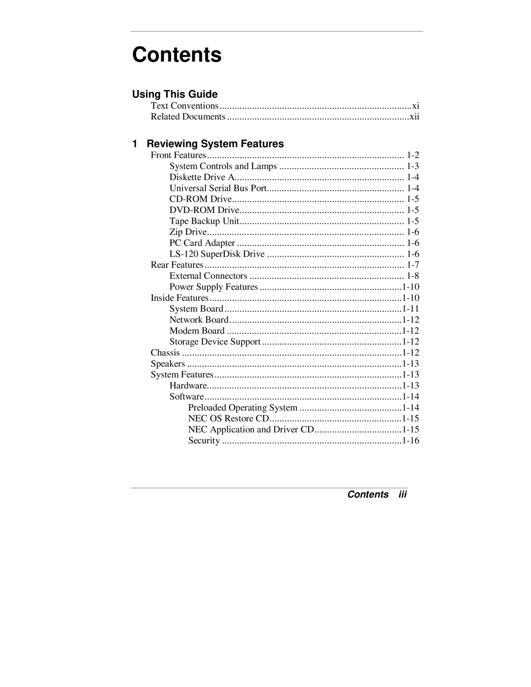 NEC VT 300 Series manual Contents 