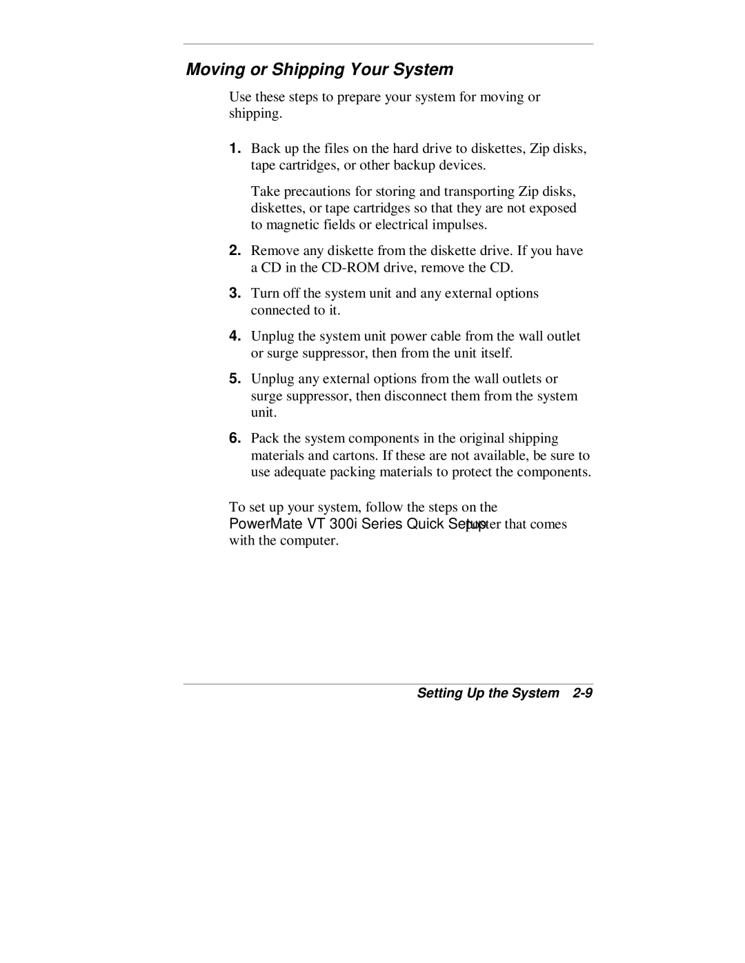 NEC VT 300 Series manual Moving or Shipping Your System 