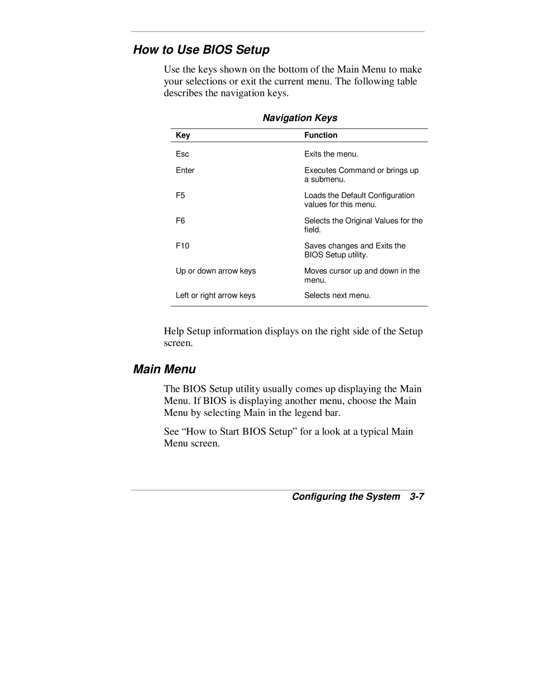 NEC VT 300 Series manual How to Use Bios Setup, Main Menu, Navigation Keys 