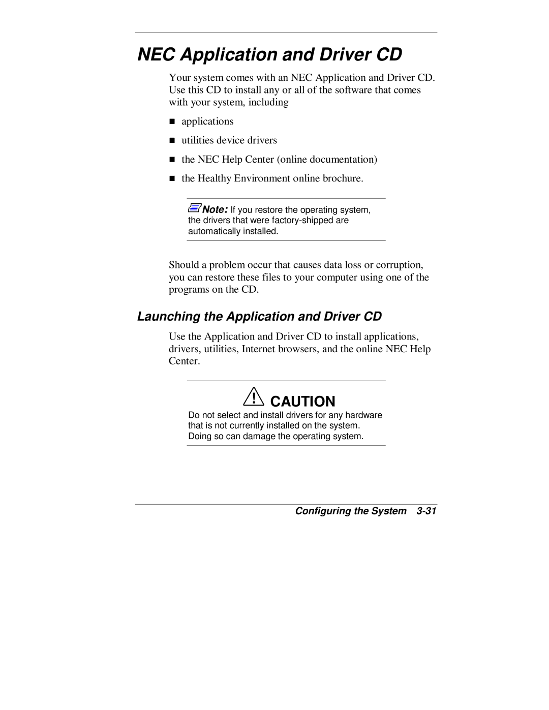 NEC VT 300 Series manual NEC Application and Driver CD, Launching the Application and Driver CD 