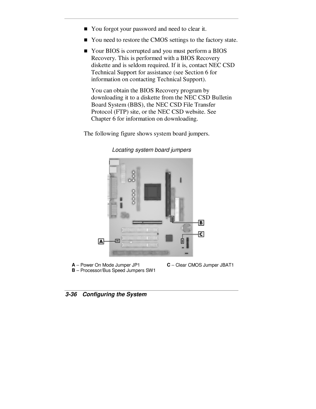 NEC VT 300 Series manual Locating system board jumpers 