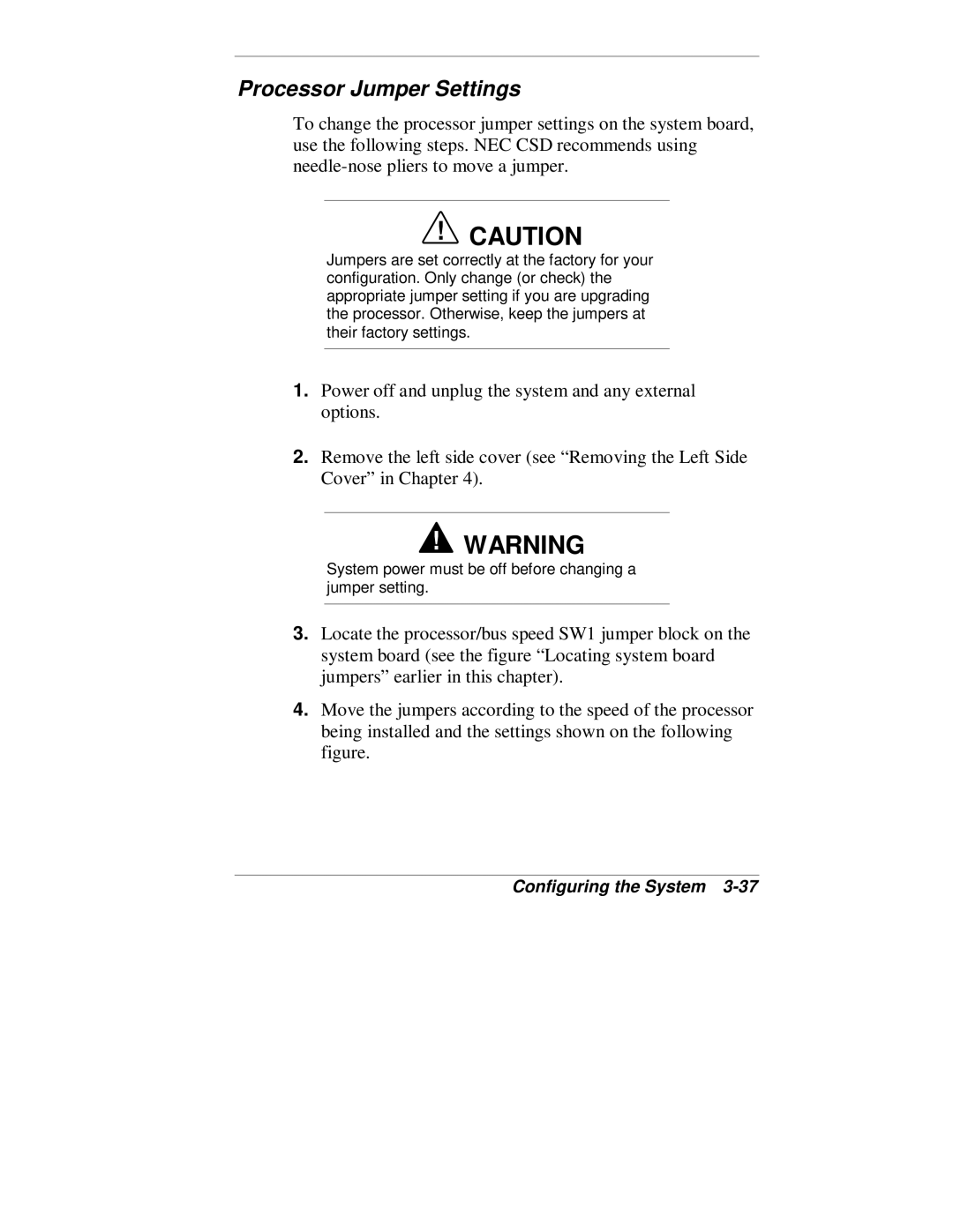 NEC VT 300 Series manual Processor Jumper Settings 