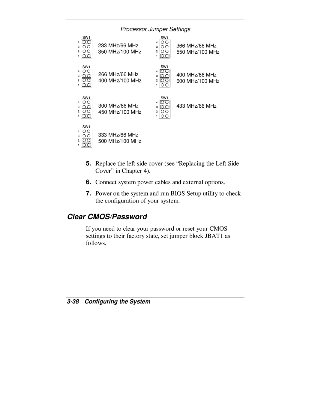 NEC VT 300 Series manual Clear CMOS/Password, Processor Jumper Settings 