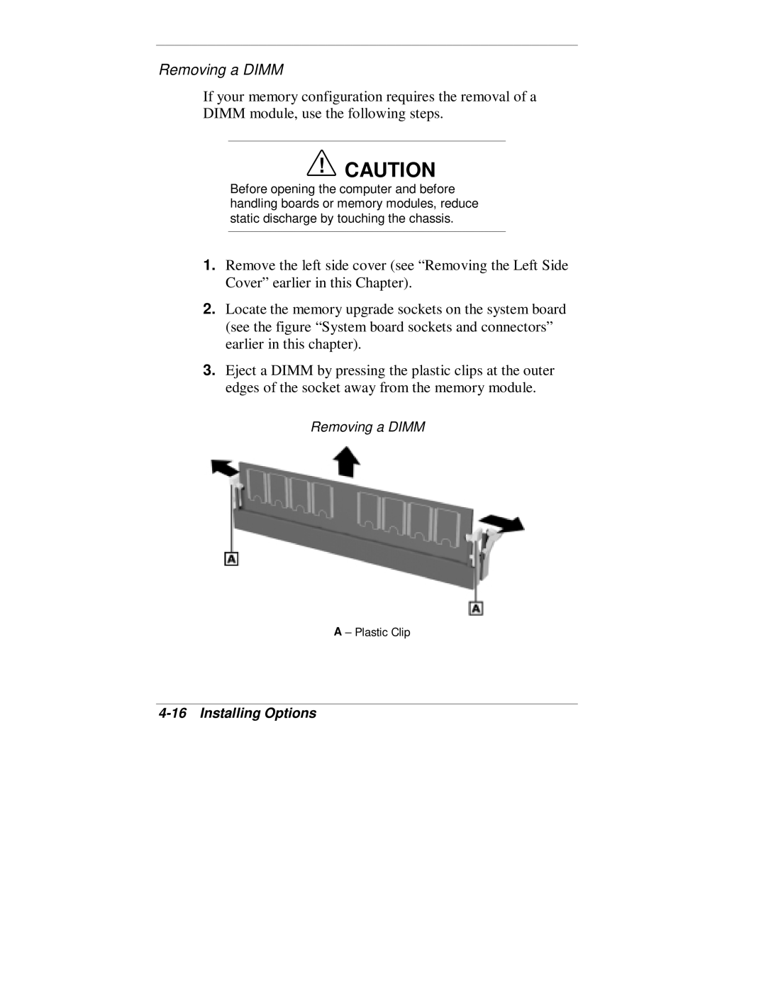 NEC VT 300 Series manual Removing a Dimm 