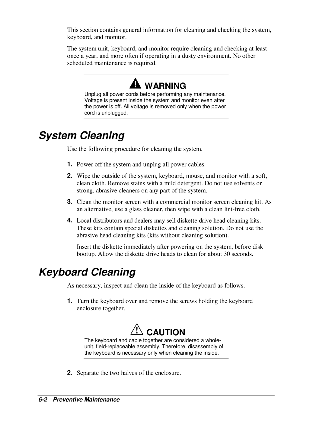 NEC VT 300i manual System Cleaning, Keyboard Cleaning, Preventive Maintenance 