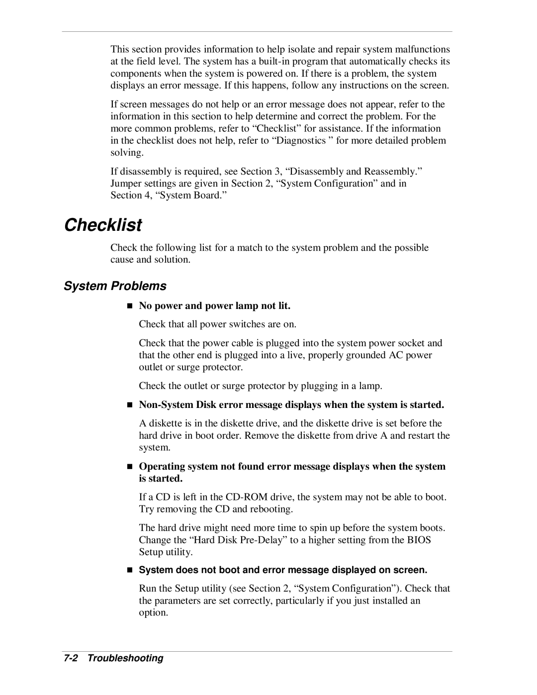 NEC VT 300i manual Checklist, System ProblemsT, Troubleshooting 