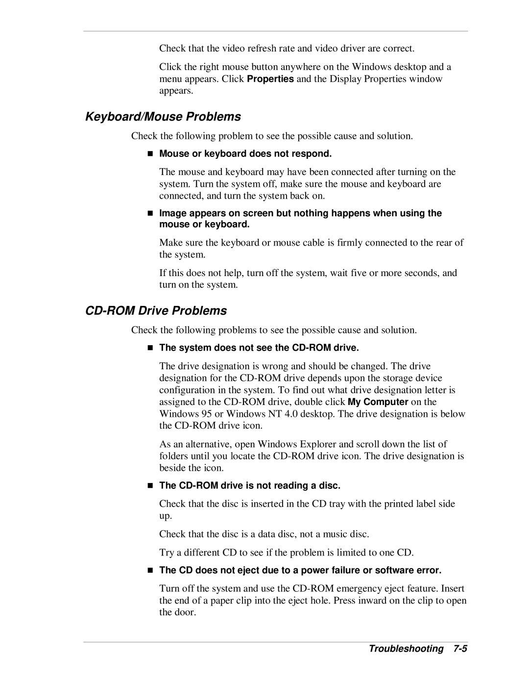 NEC VT 300i manual Keyboard/Mouse Problems, CD-ROM Drive Problems 