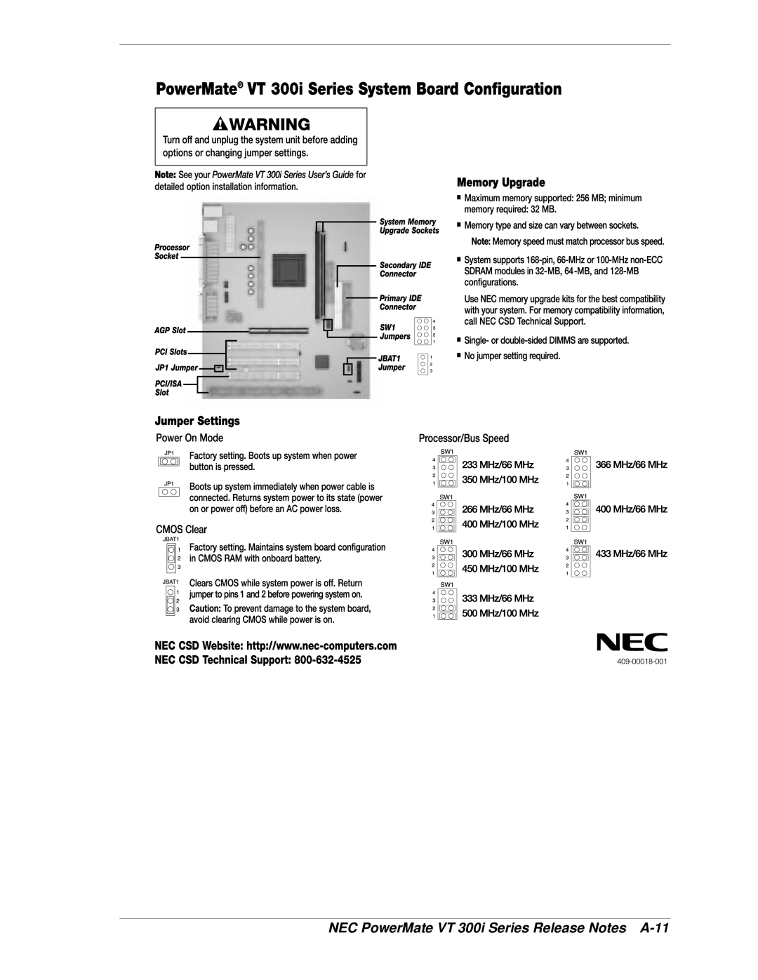 NEC manual NEC PowerMate VT 300i Series Release Notes A-11 