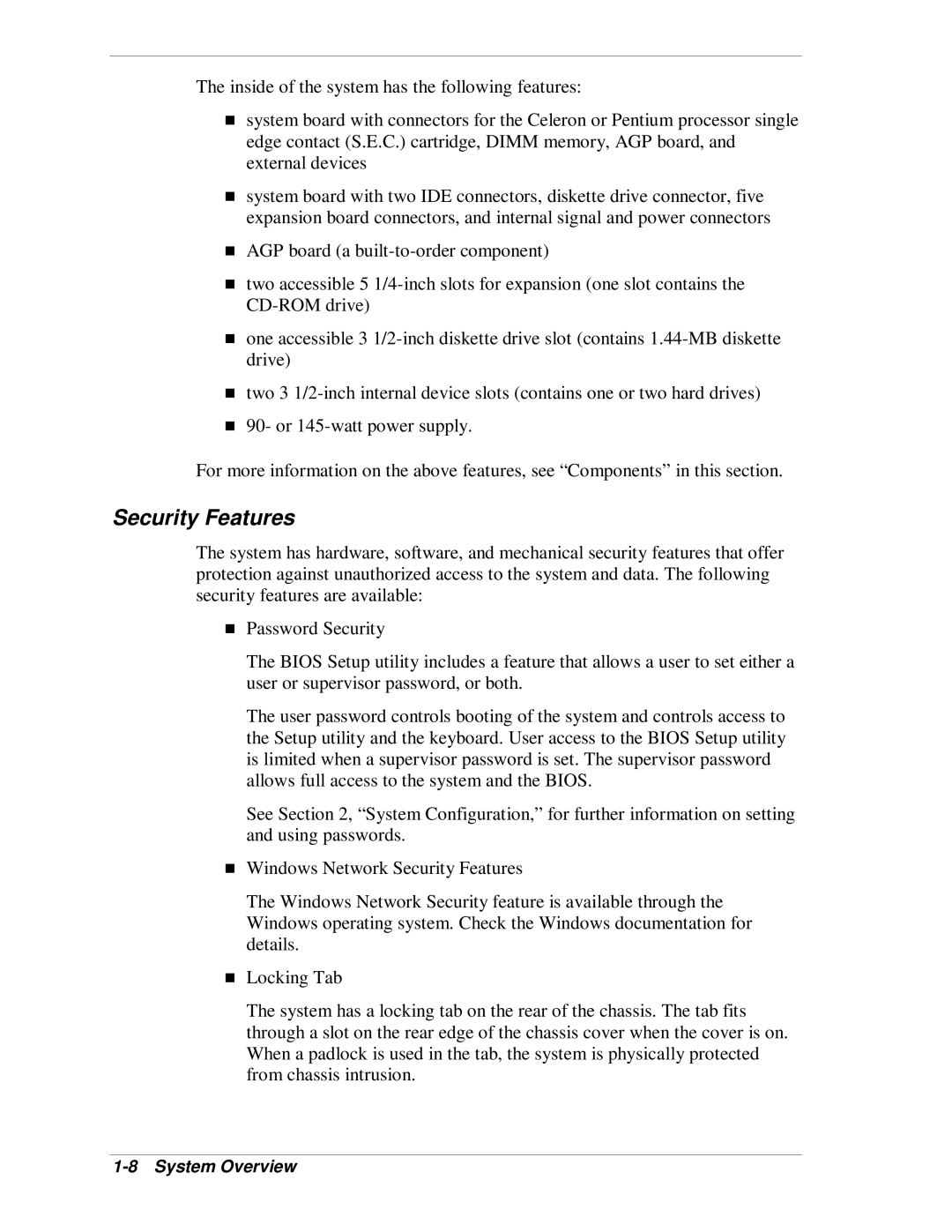 NEC VT 300i manual Security Features 