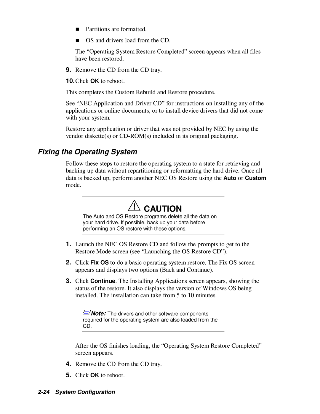 NEC VT 300i manual Fixing the Operating System 