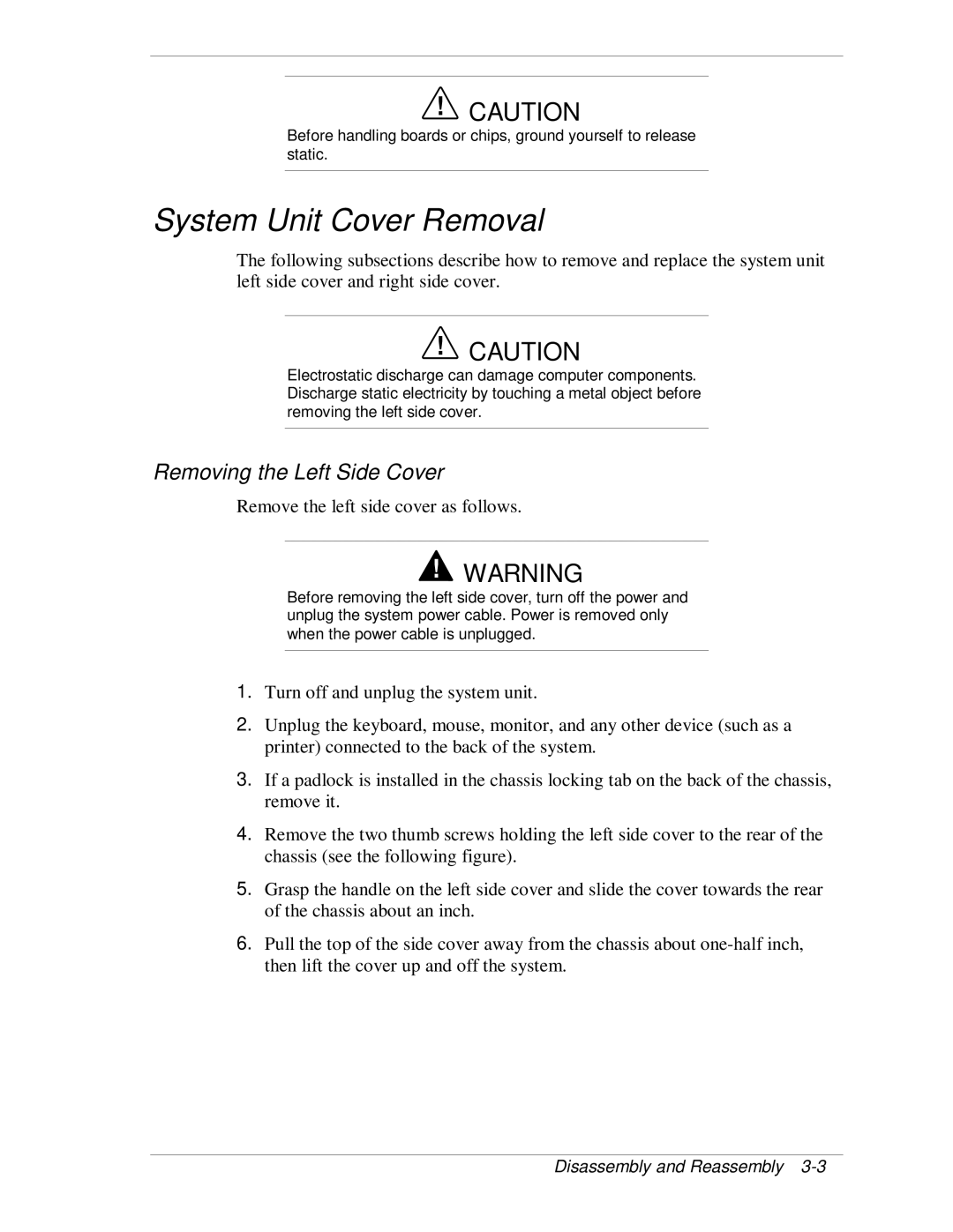 NEC VT 300i manual System Unit Cover Removal, Removing the Left Side Cover 