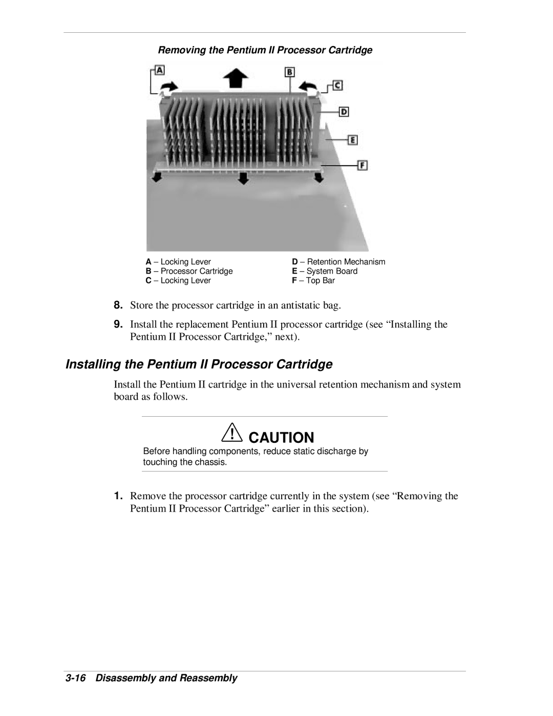 NEC VT 300i manual Installing the Pentium II Processor Cartridge, Removing the Pentium II Processor Cartridge 