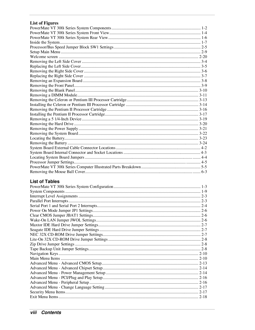 NEC VT 300i manual Viii Contents 