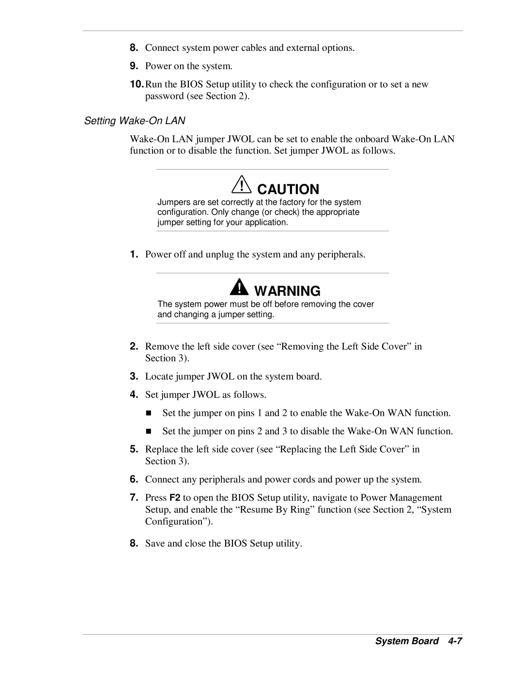 NEC VT 300i manual Setting Wake-On LAN 