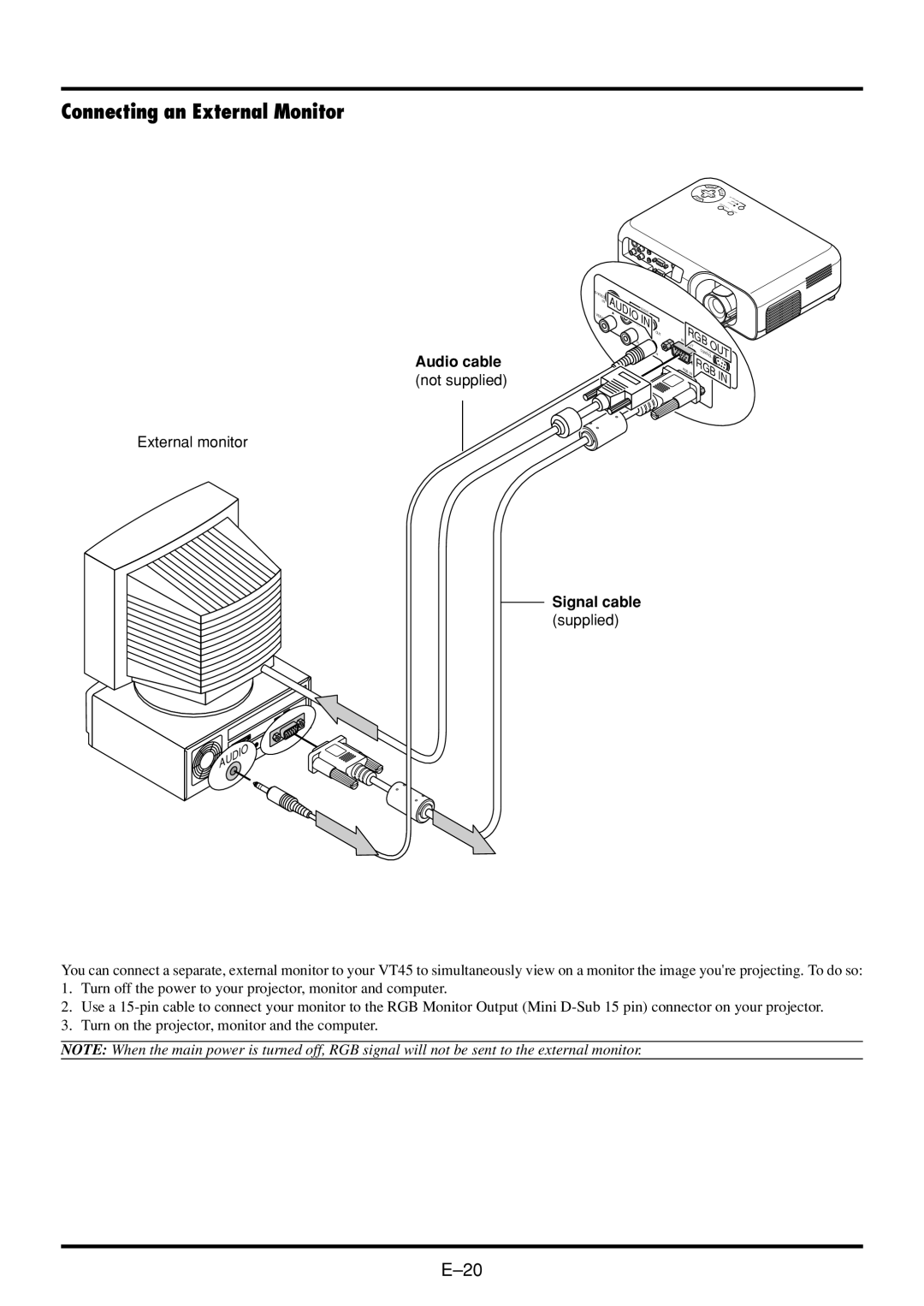 NEC VT45 user manual Connecting an External Monitor 