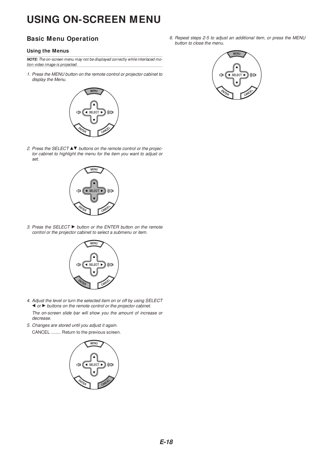 NEC VT46 user manual Using ON-SCREEN Menu, Basic Menu Operation, Using the Menus 