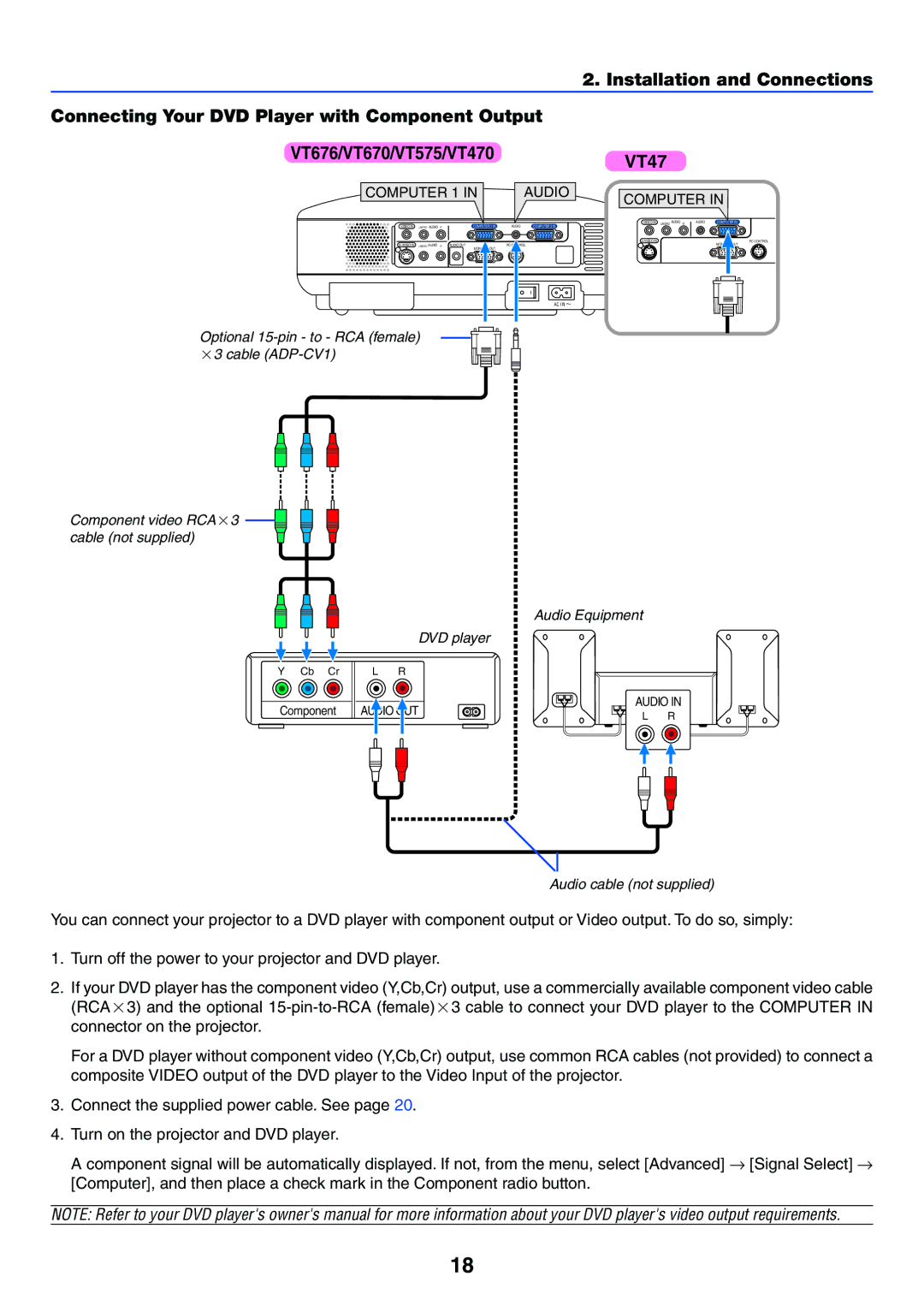 NEC VT470 manual Audio Equipment 