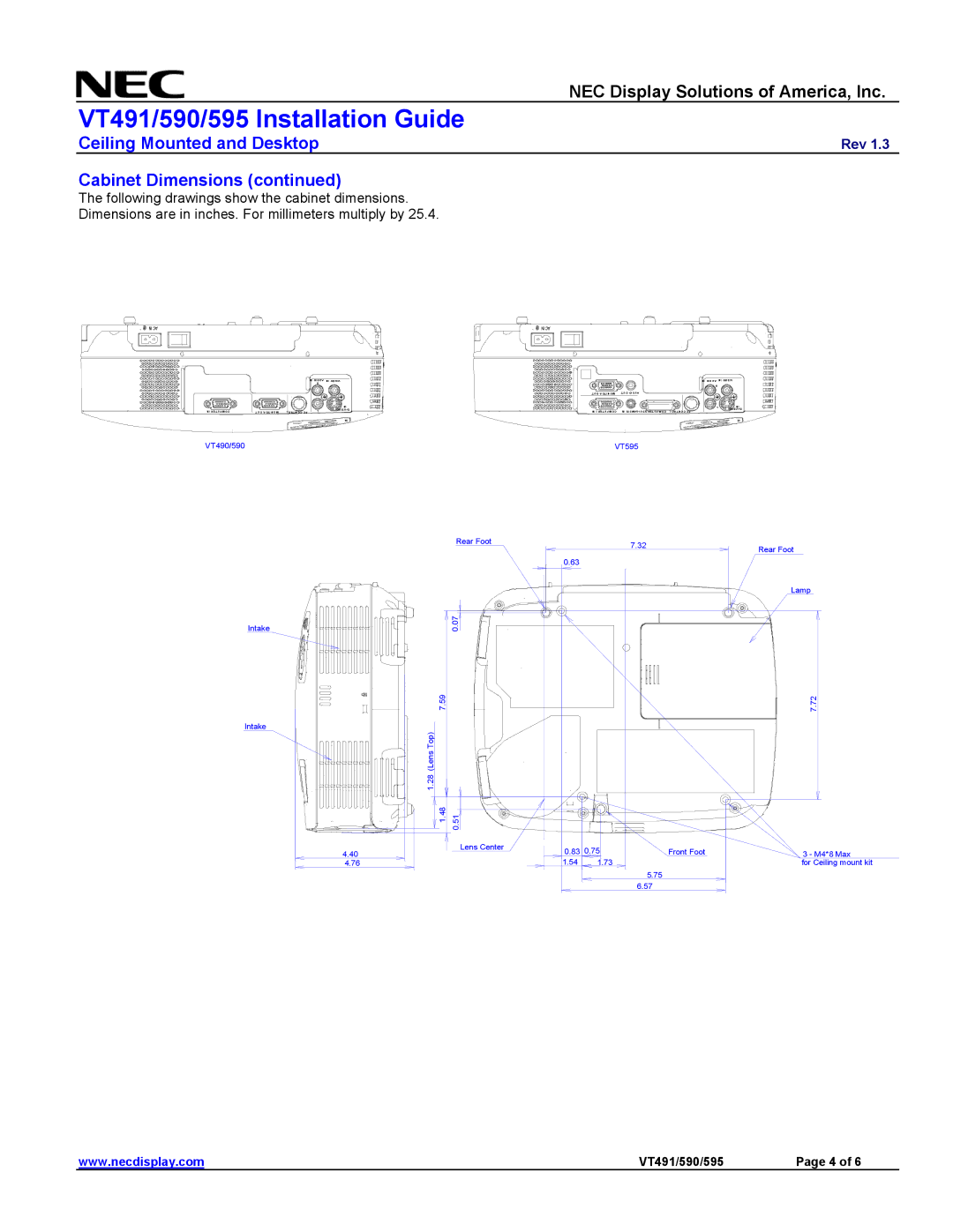 NEC VT491 specifications In@` Ac 