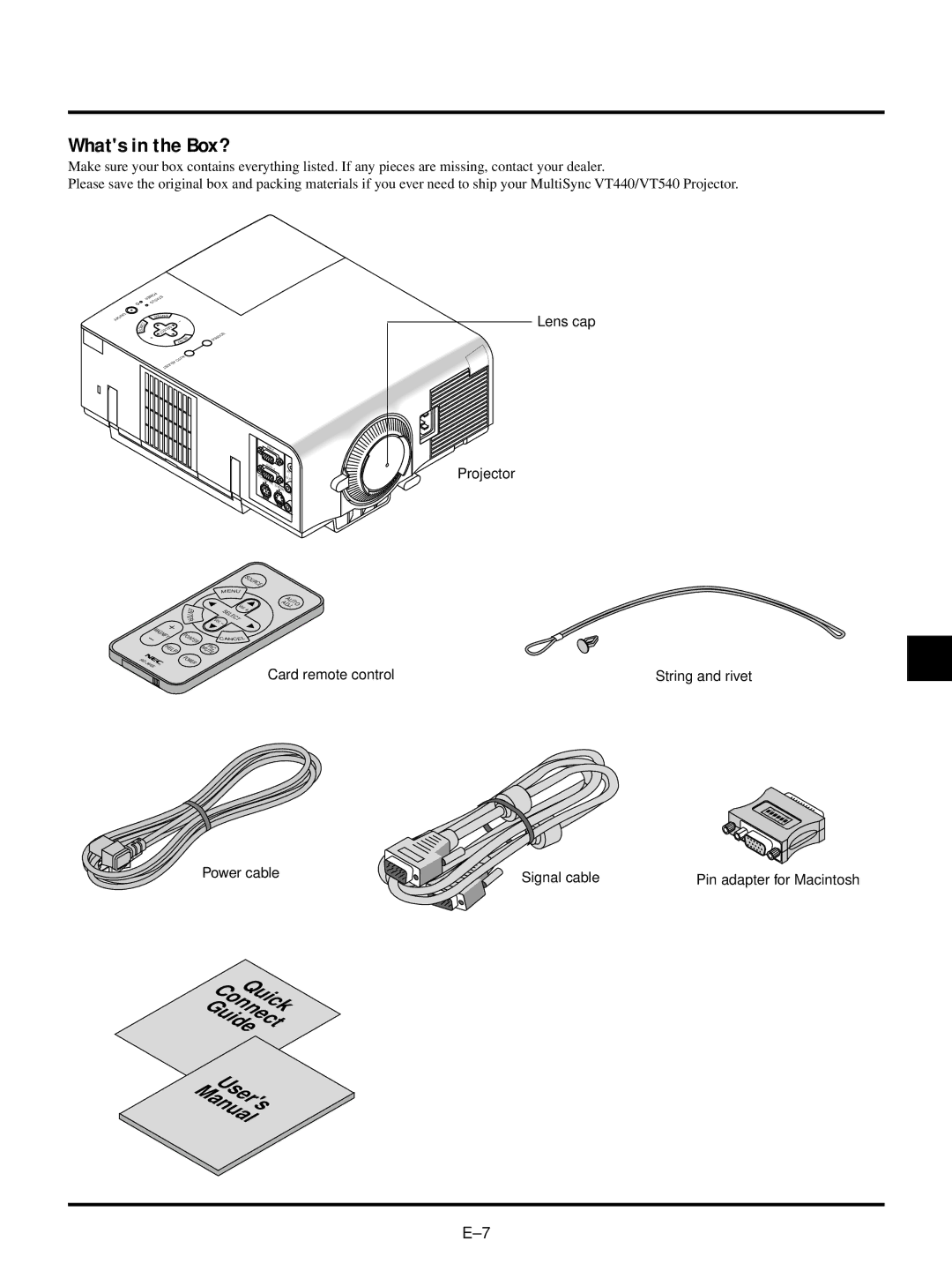 NEC VT540, VT440 user manual ConnectQuick Guide ManualUsers, Whats in the Box? 