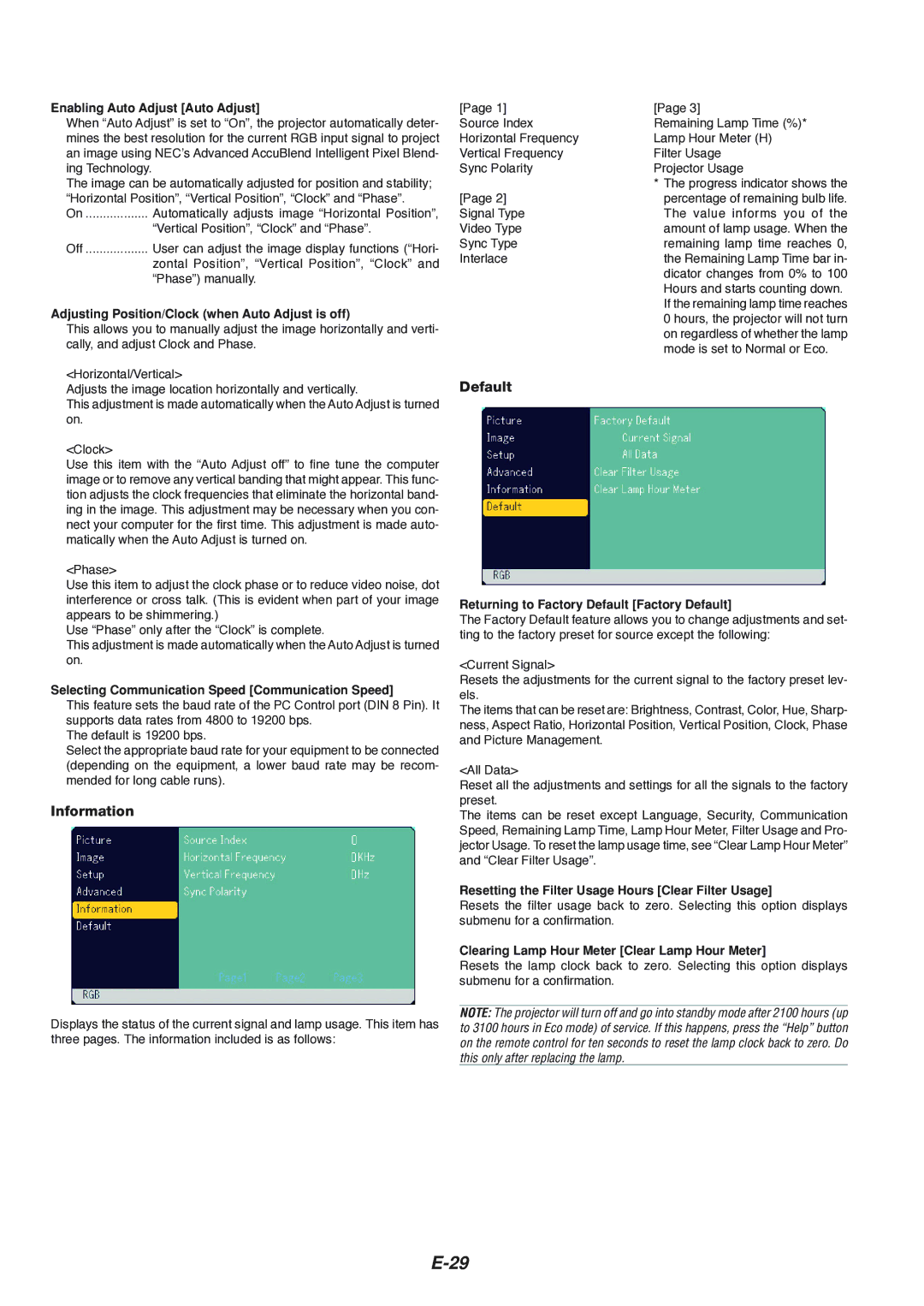 NEC VT460K, VT660K, VT560 manual Information, Default 