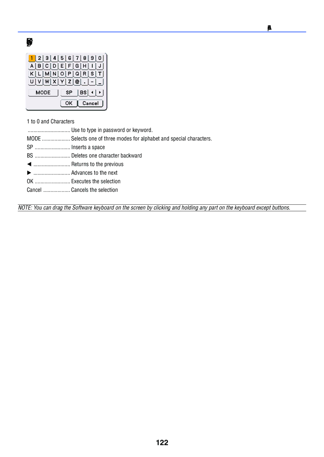 NEC VT770 manual Using Software Keyboard, 122 