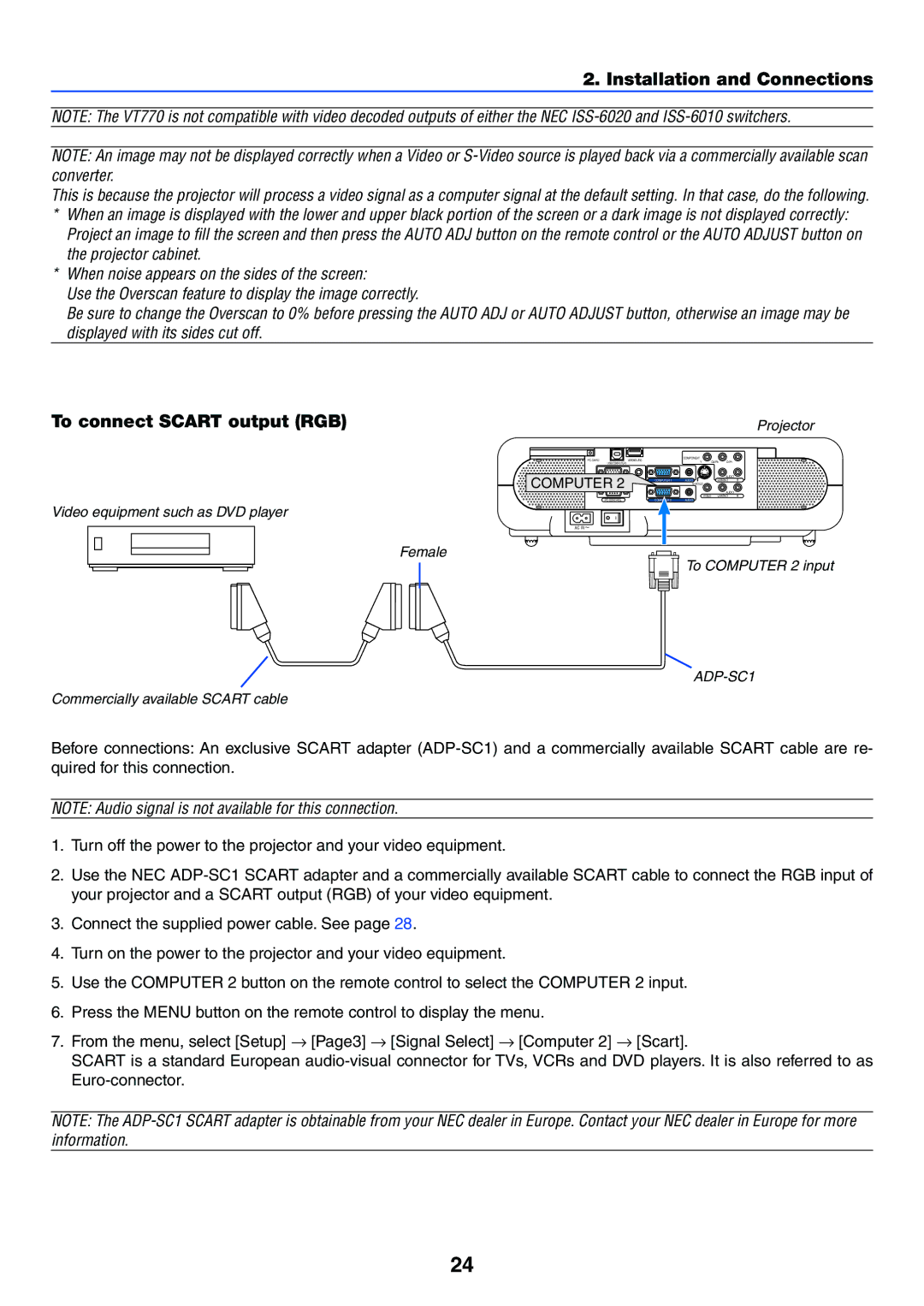 NEC VT770 manual To connect Scart output RGB 