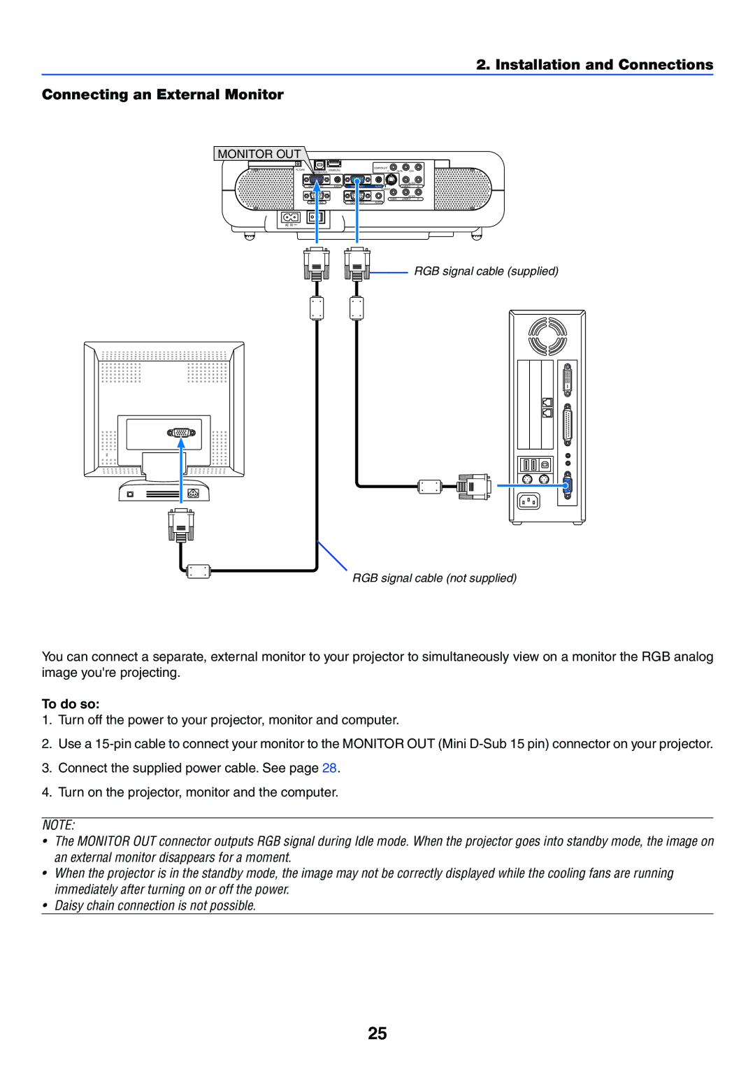 NEC VT770 manual Installation and Connections Connecting an External Monitor, To do so 