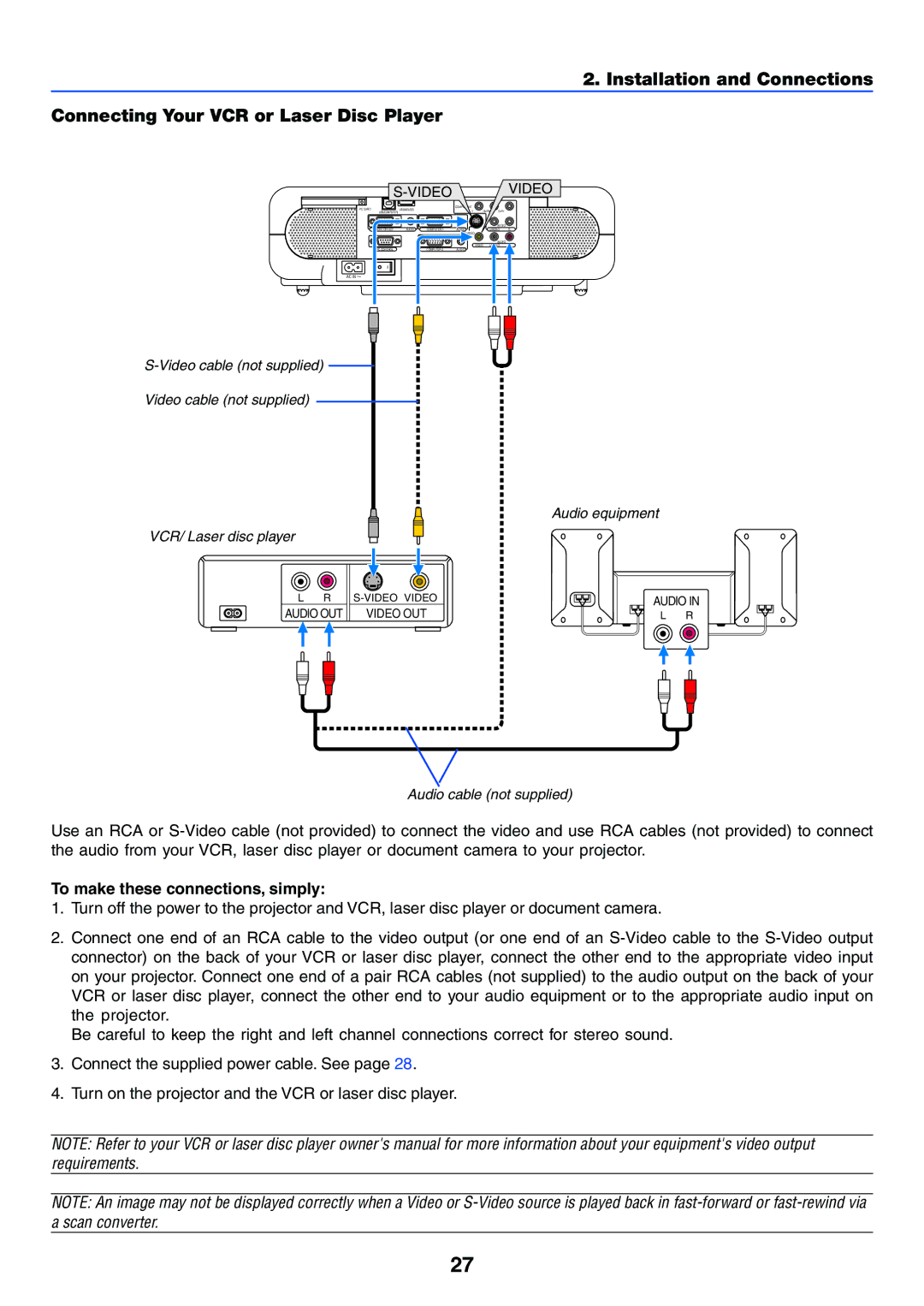 NEC VT770 manual To make these connections, simply, Video 