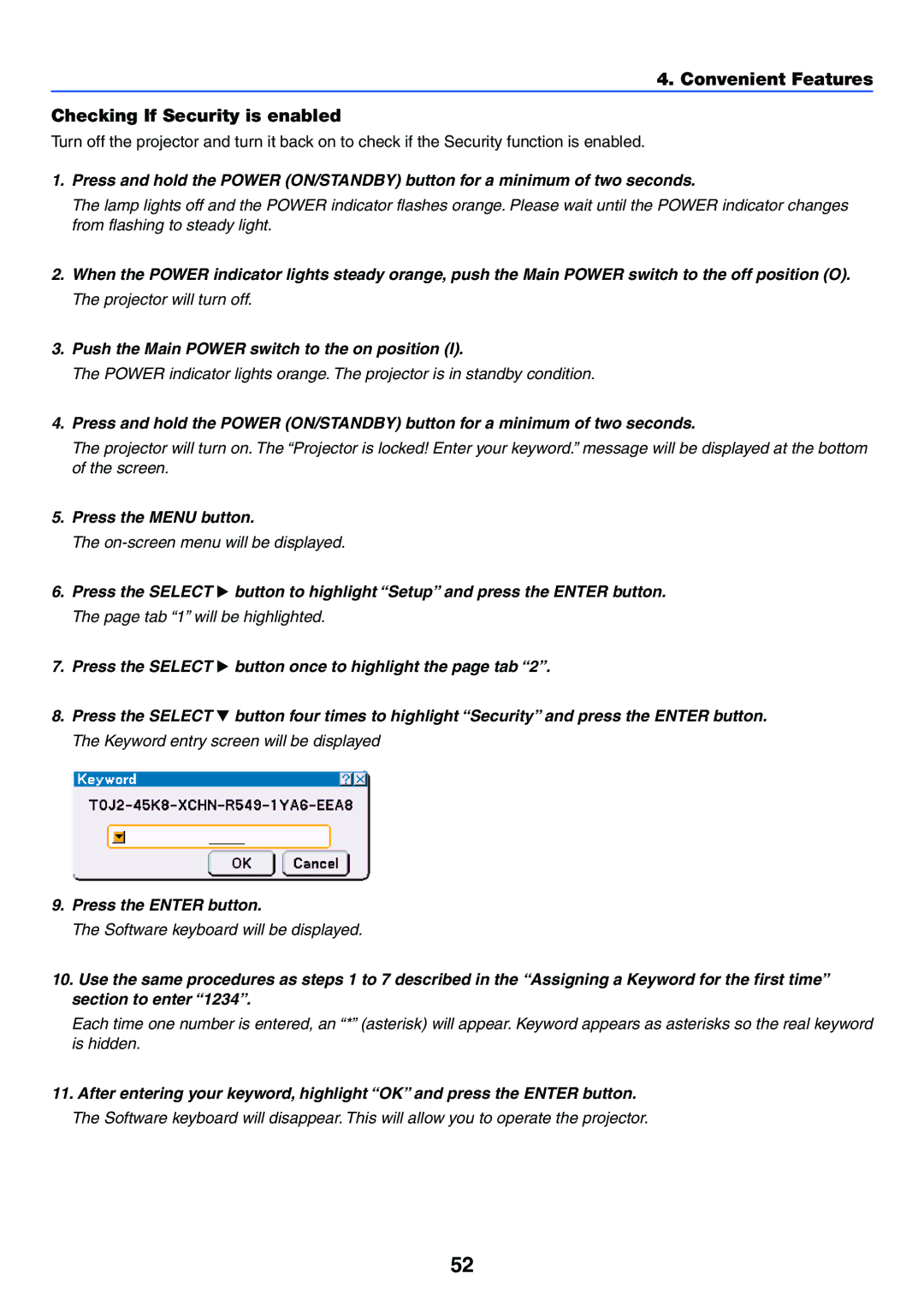 NEC VT770 manual Convenient Features Checking If Security is enabled 