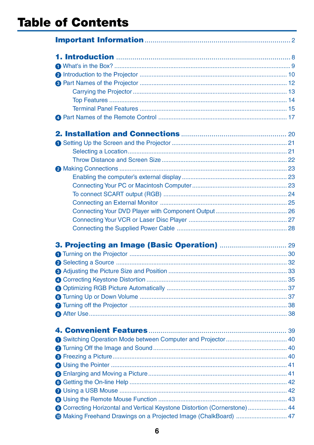 NEC VT770 manual Table of Contents 