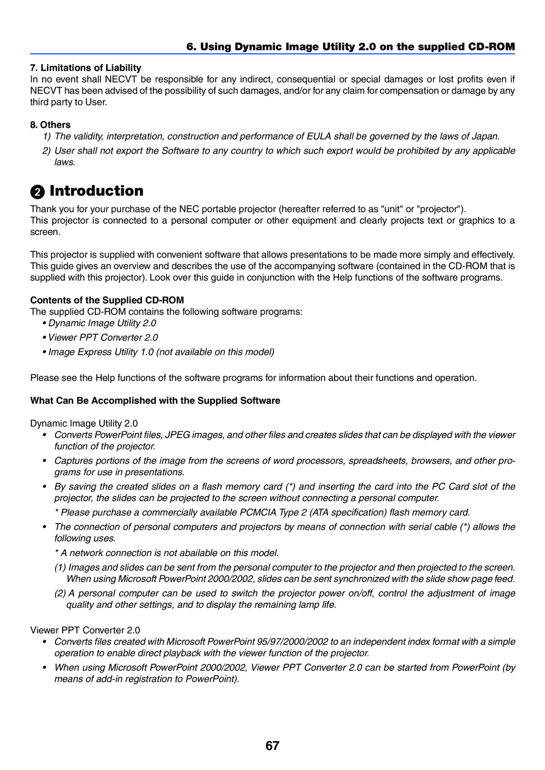 NEC VT770 manual Introduction, Limitations of Liability, Others, Contents of the Supplied CD-ROM 