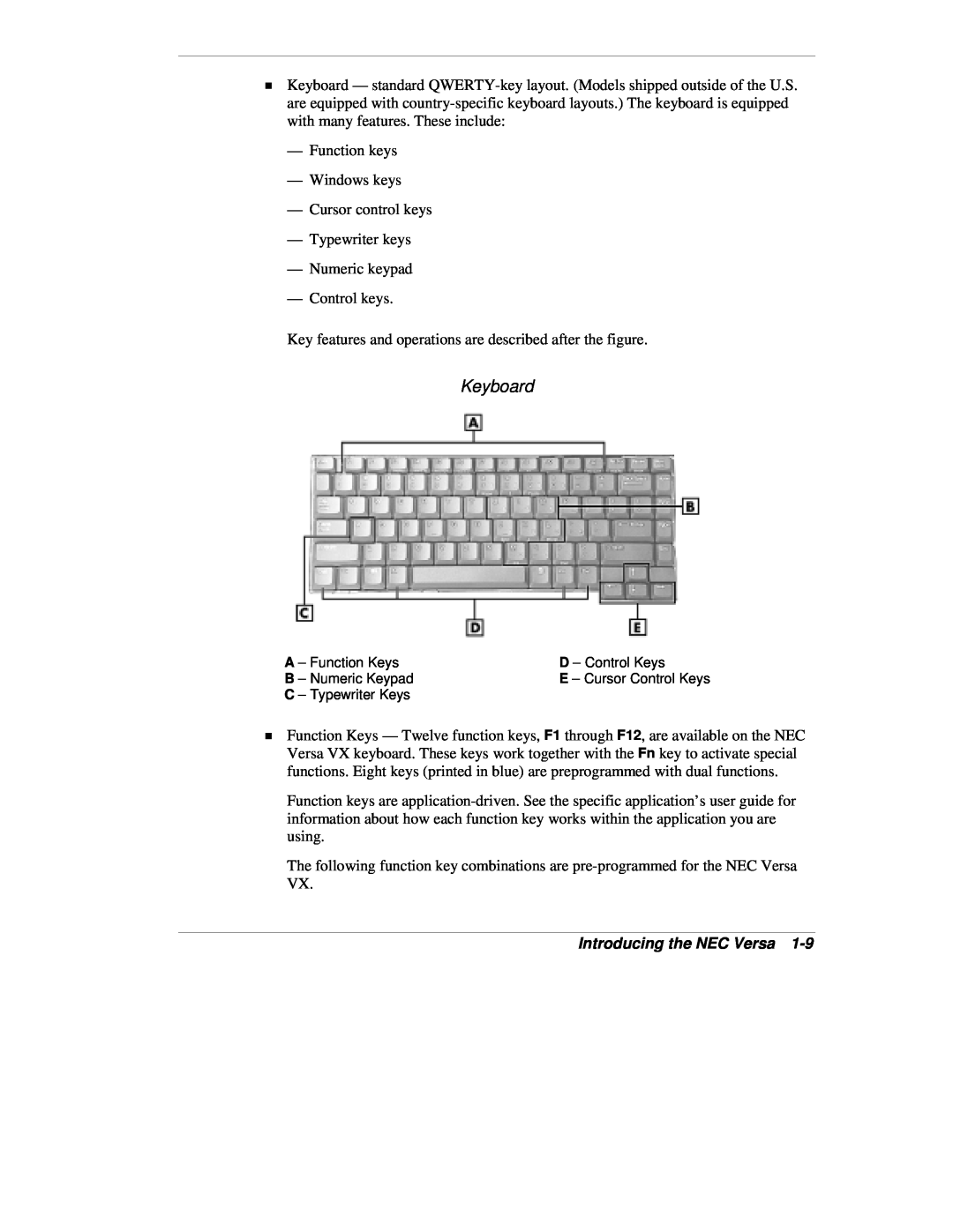 NEC VX manual Keyboard, Introducing the NEC Versa 