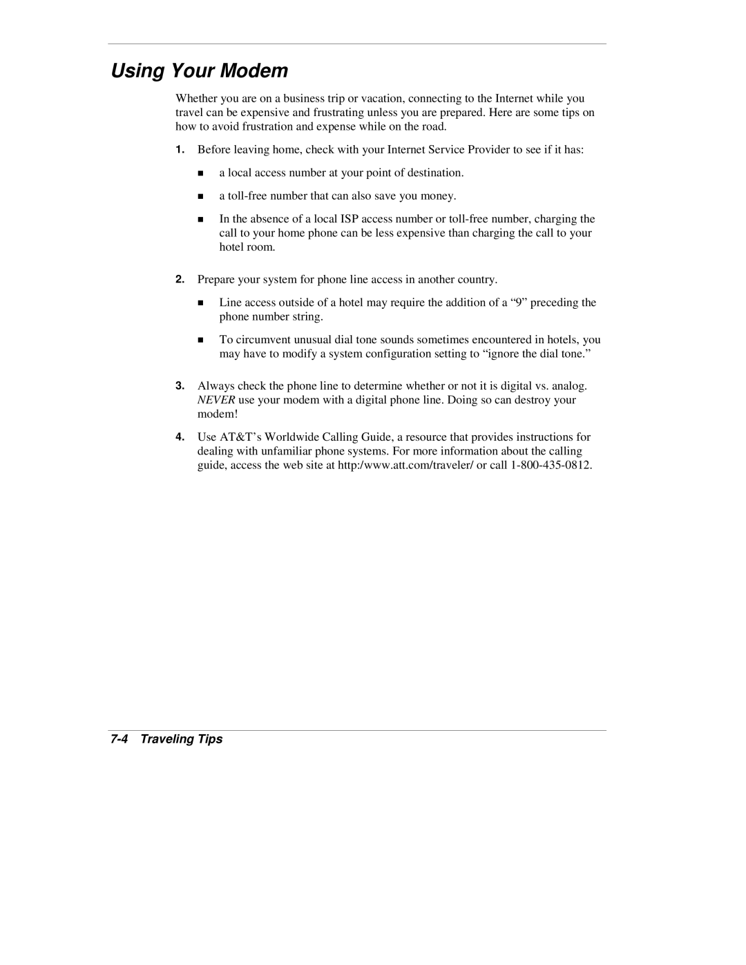 NEC VX manual Using Your Modem 