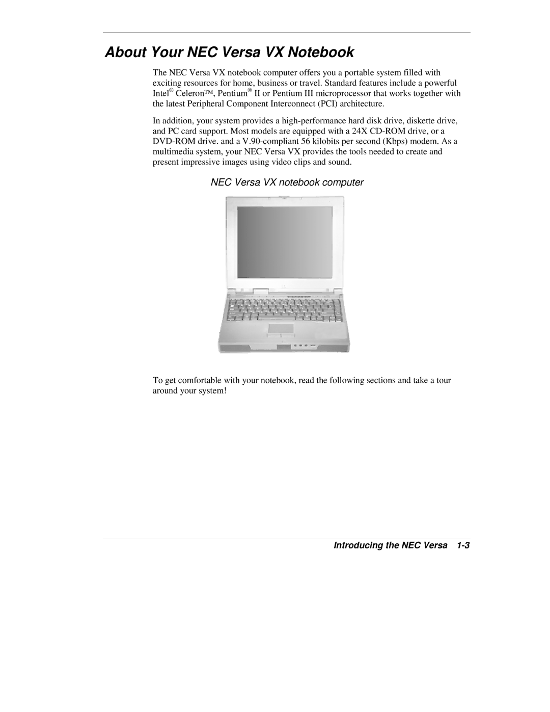 NEC manual About Your NEC Versa VX Notebook, NEC Versa VX notebook computer 