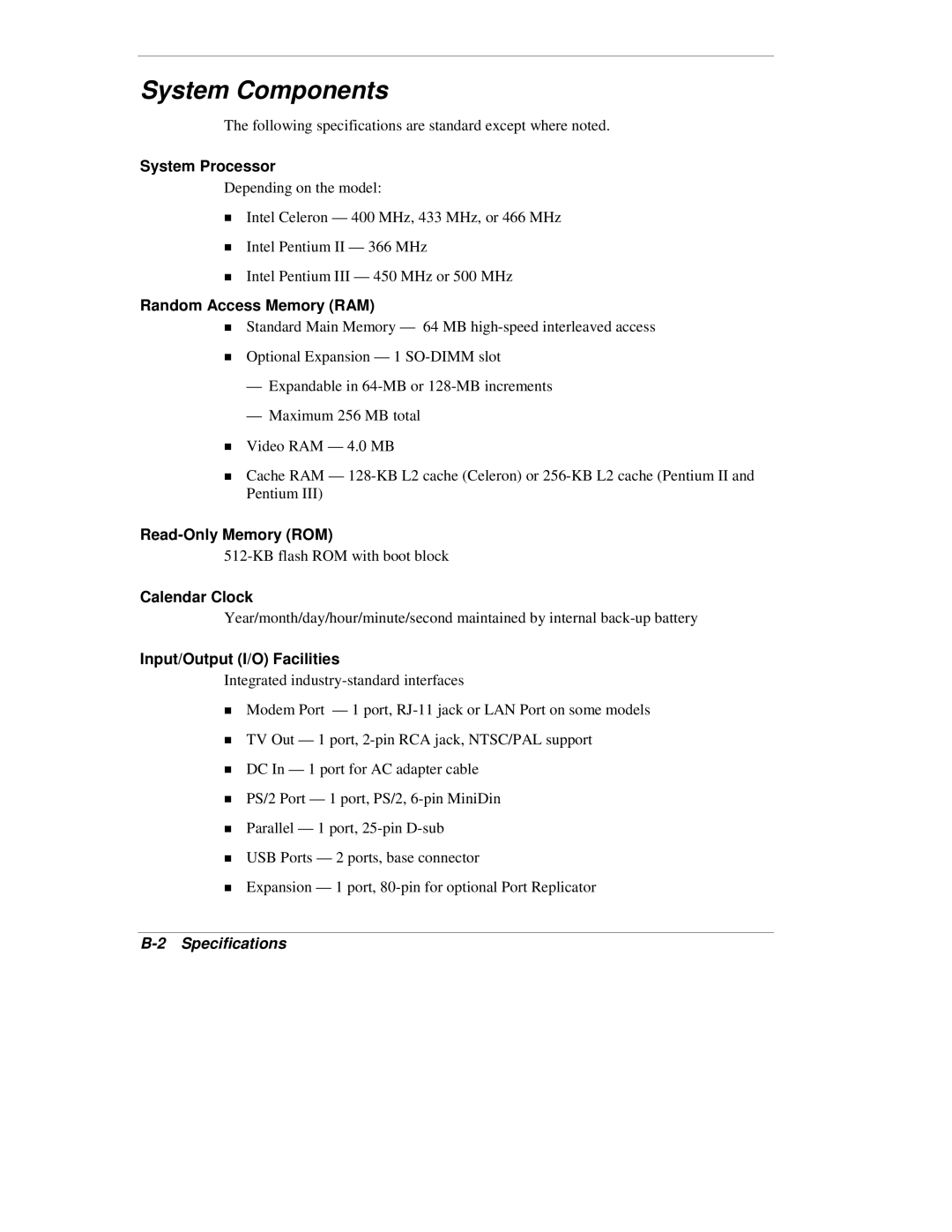 NEC VX manual System Components, Specifications 