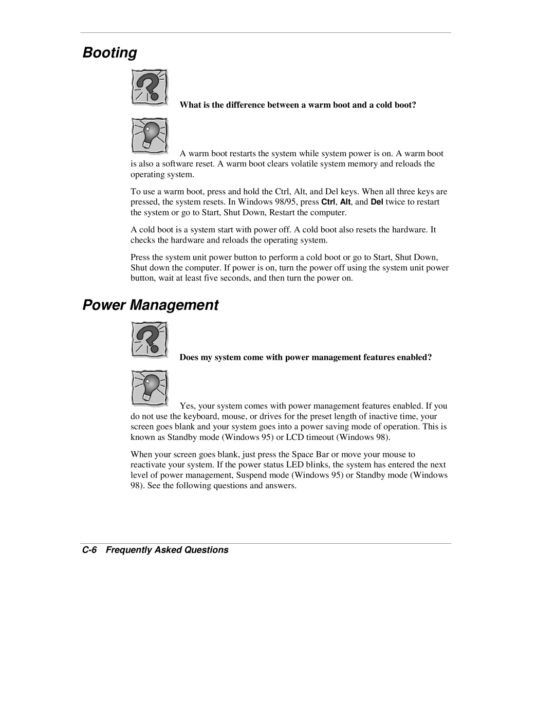 NEC VX manual Booting, Power Management 