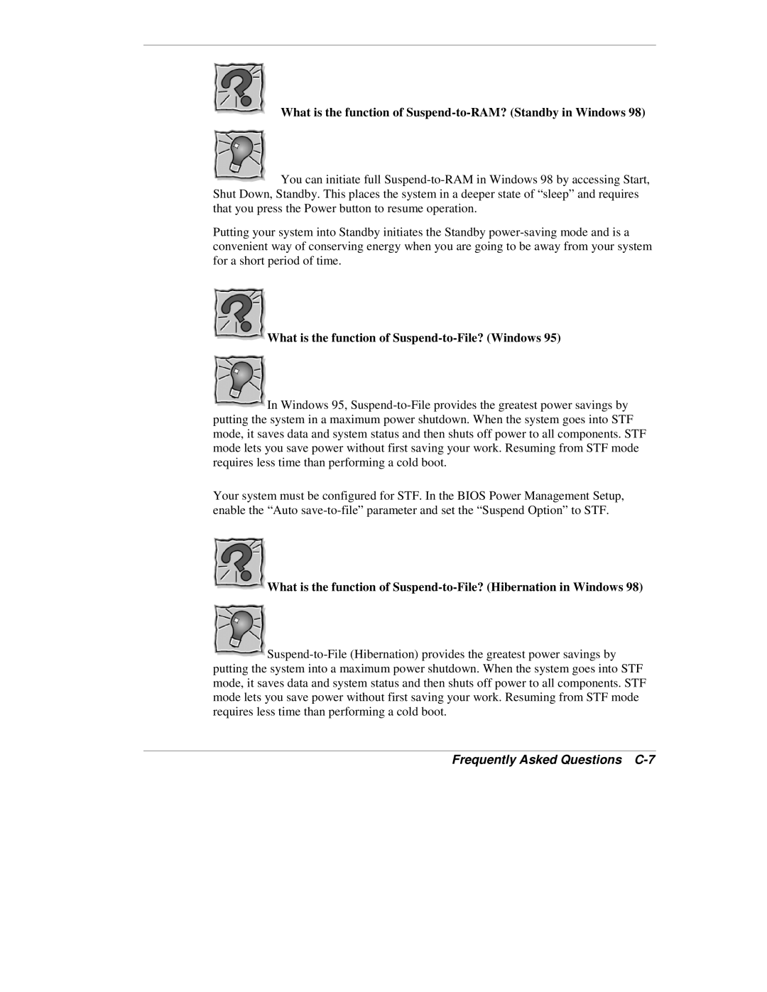 NEC VX manual What is the function of Suspend-to-RAM? Standby in Windows, Frequently Asked Questions C-7 