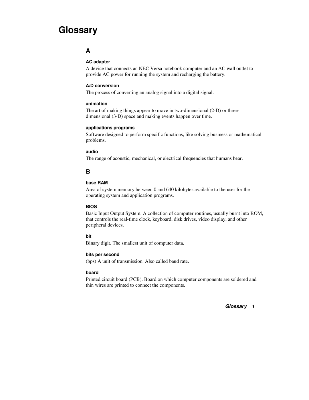 NEC VX manual Glossary 