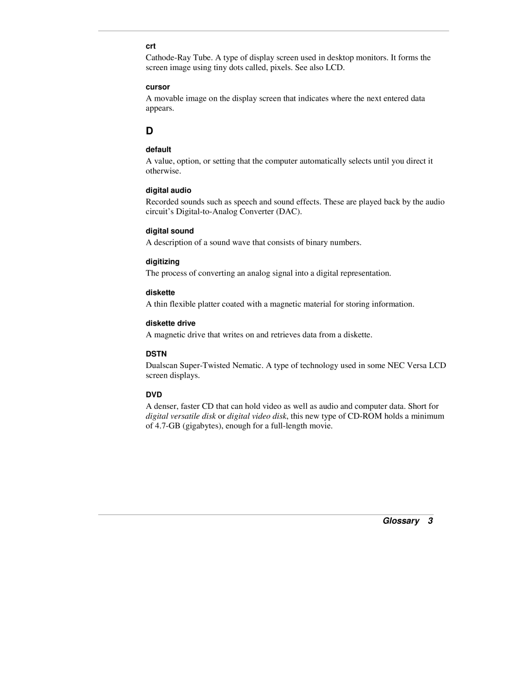 NEC VX manual Description of a sound wave that consists of binary numbers 