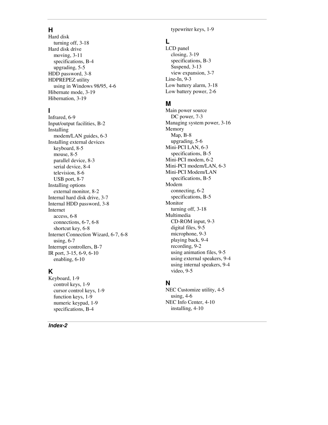 NEC VX manual Index-2 