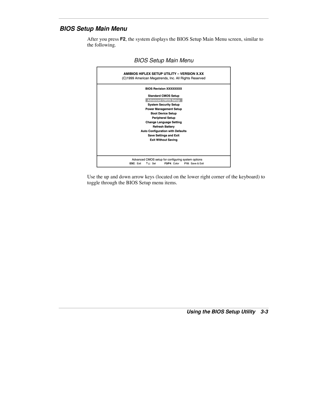 NEC VX manual Bios Setup Main Menu 