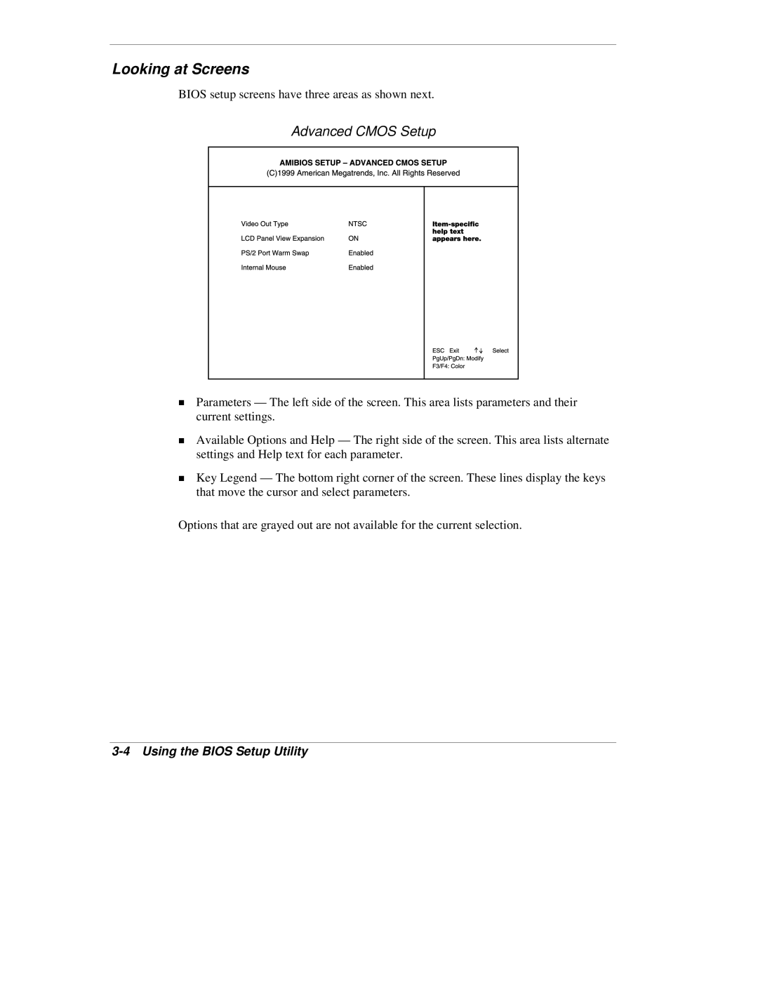 NEC VX manual Looking at Screens, Advanced Cmos Setup 