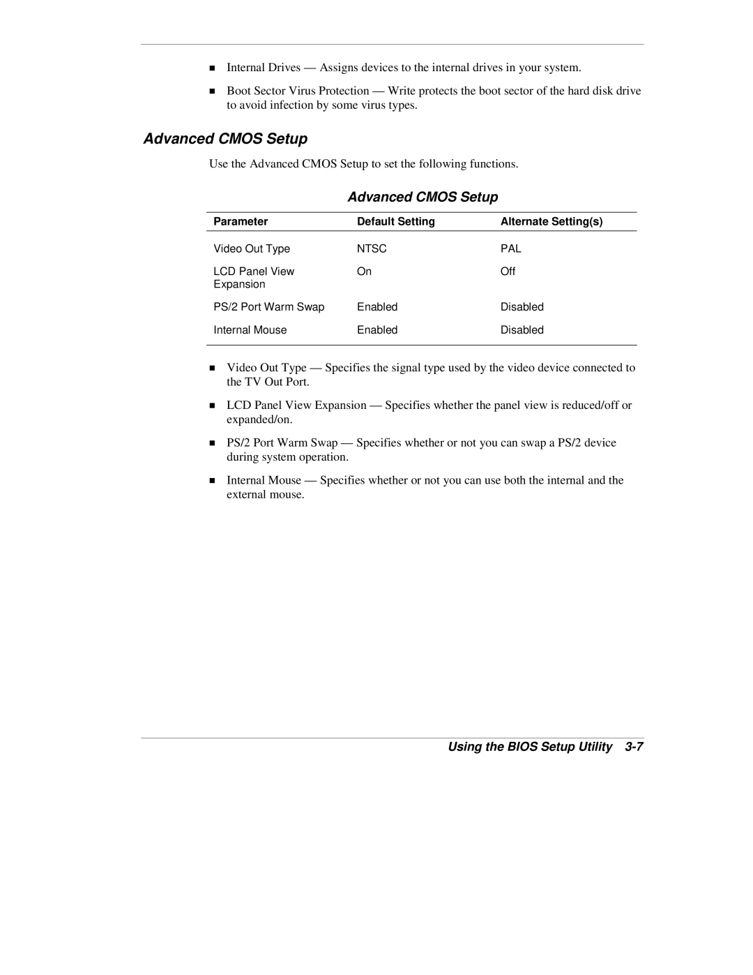 NEC VX manual Advanced Cmos Setup 