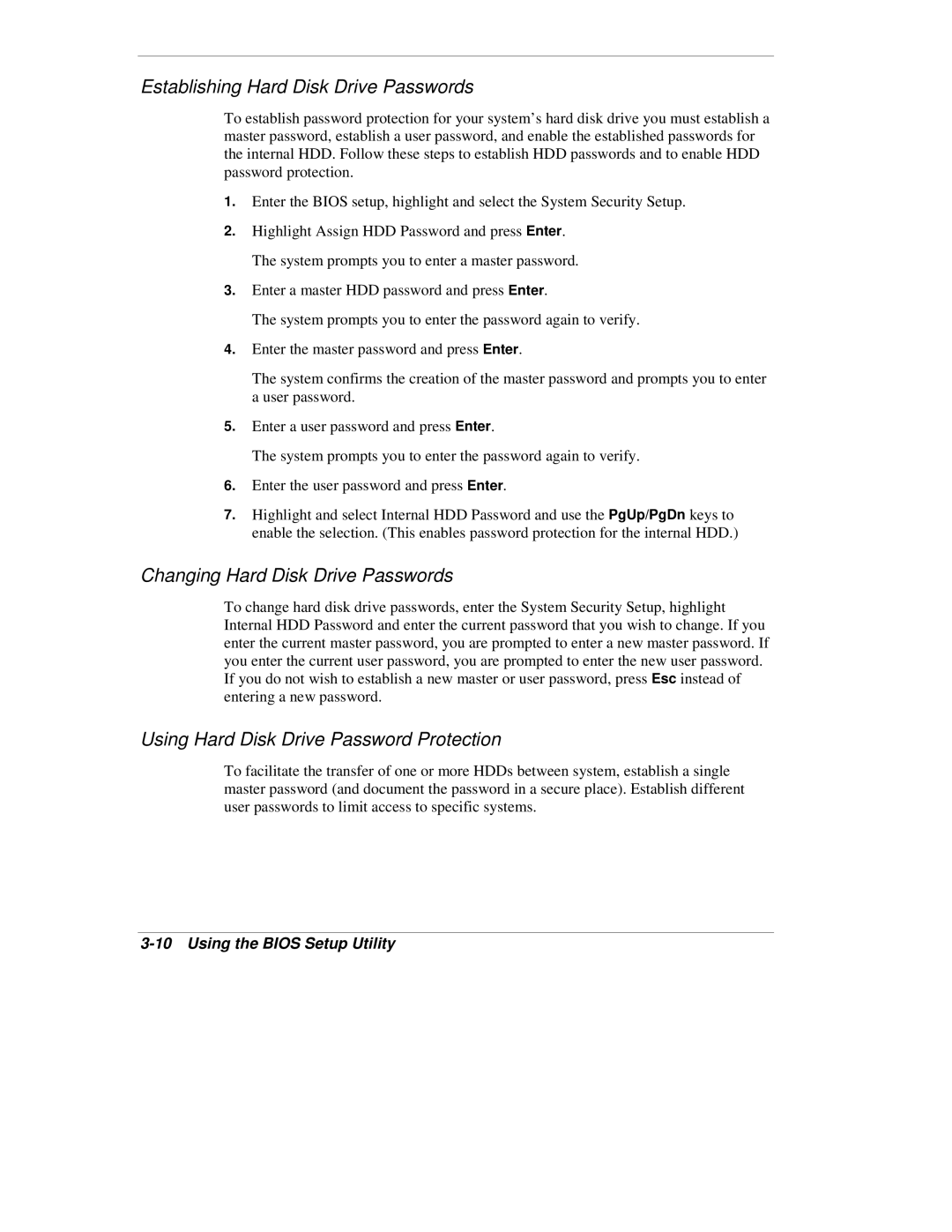 NEC VX manual Establishing Hard Disk Drive Passwords 