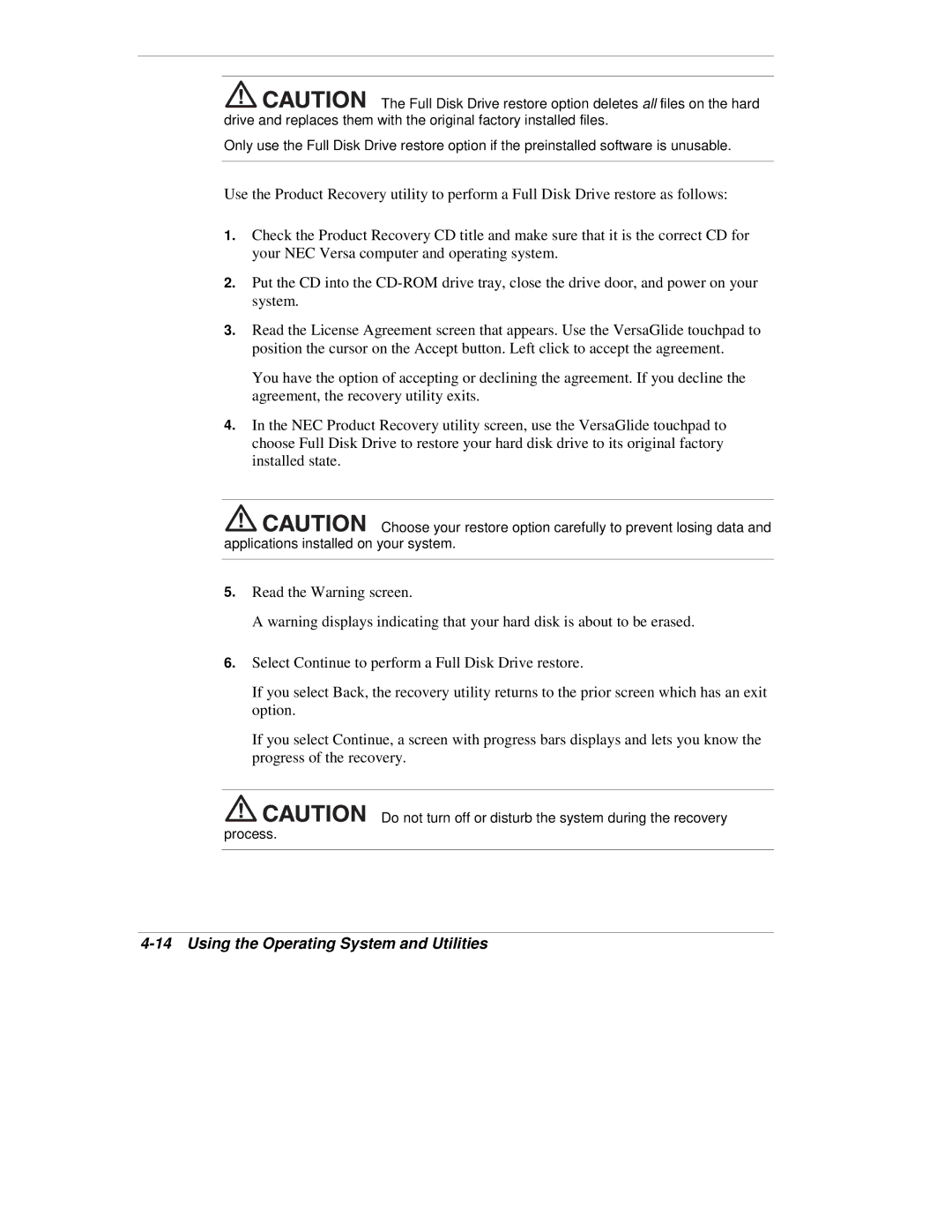 NEC VX manual Using the Operating System and Utilities 