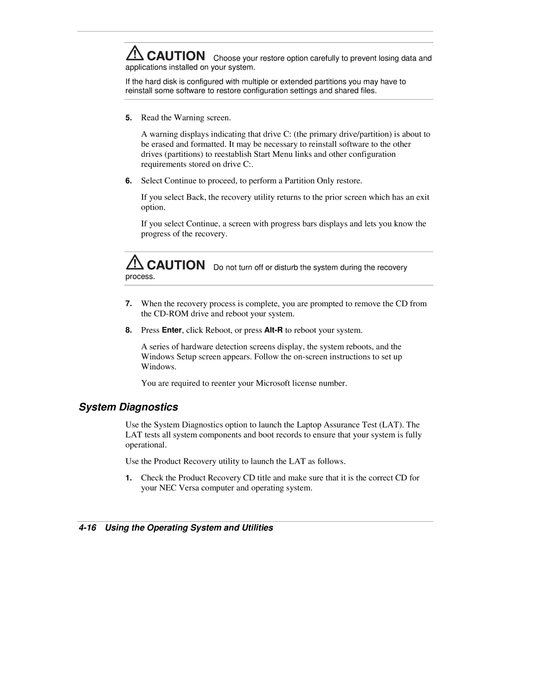 NEC VX manual System Diagnostics 