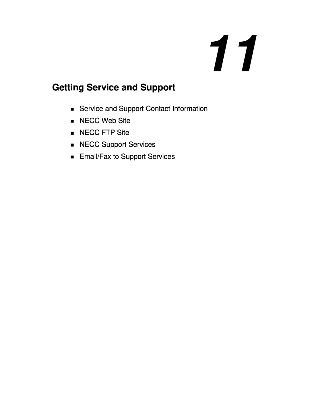 NEC VXi manual Getting Service and Support, Service and Support Contact Information, Email/Fax to Support Services 